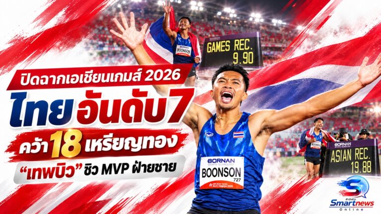 ปิดฉากเอเชียนเกมส์ 2026 ไทย จบอันดับ 7 คว้า 18 เหรียญทอง “เทพบิว” ซิว MVP ฝ่ายชาย
